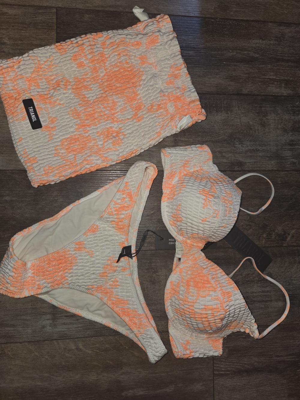 triangl swimwear White and Neon Orange Textured Bikini Set
